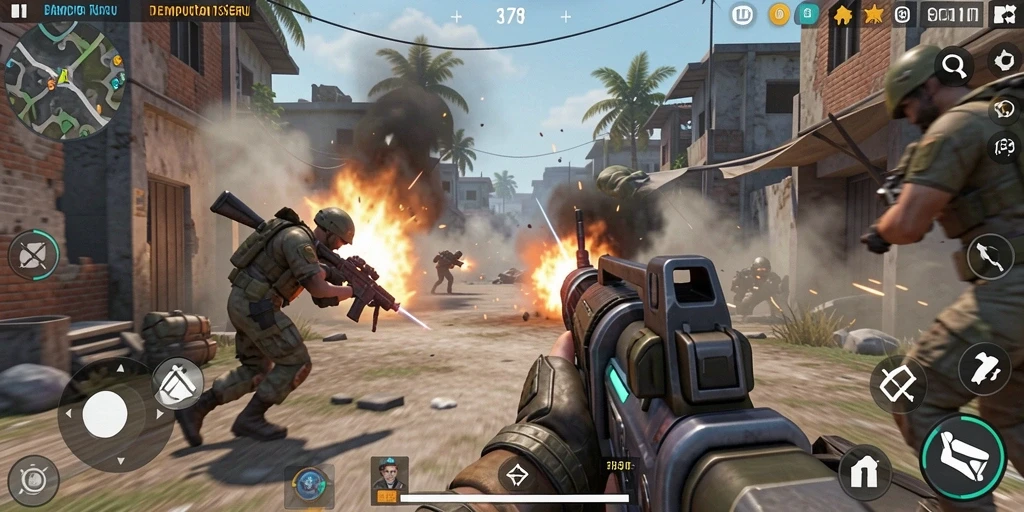 Tampilan gameplay seru dalam pertempuran TPS yang mendebarkan.