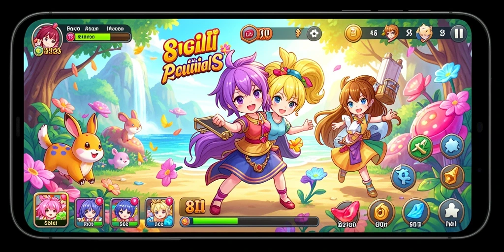 Tampilan gameplay seru di dunia Anime yang berwarna.