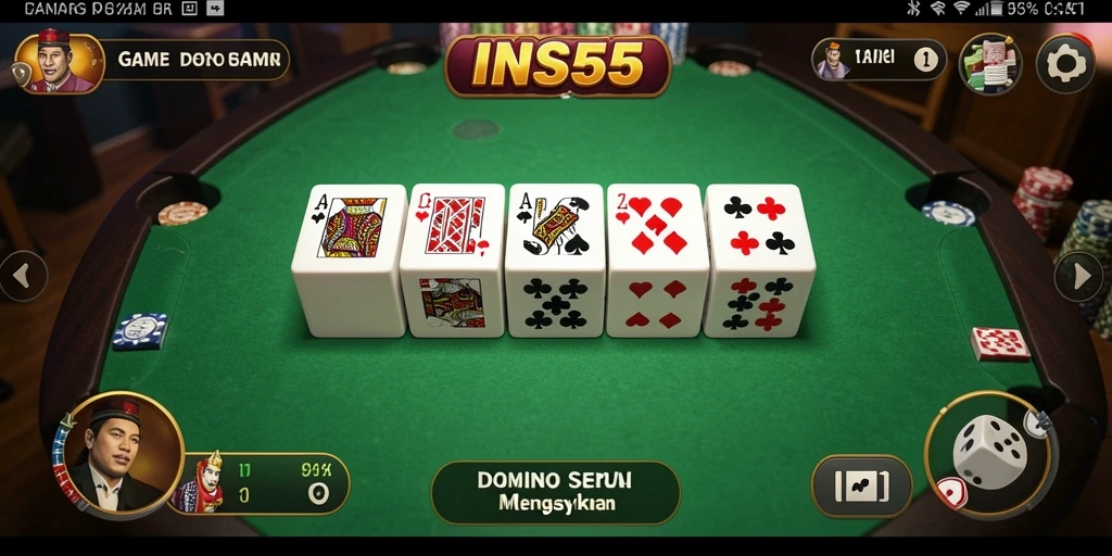 Screenshot utama INS55 menampilkan gameplay menegangkan saat bermain Domino.