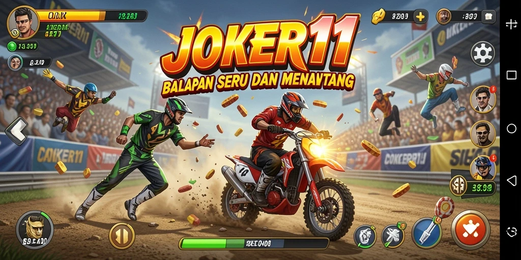 Tangkapan layar utama JOKER11 dengan aksi balapan yang mendebarkan.