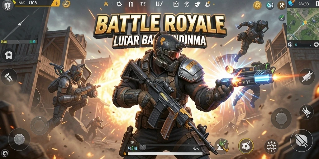 Tangkapan layar menunjukkan aksi pertempuran seru di MG108 Battle Royale.