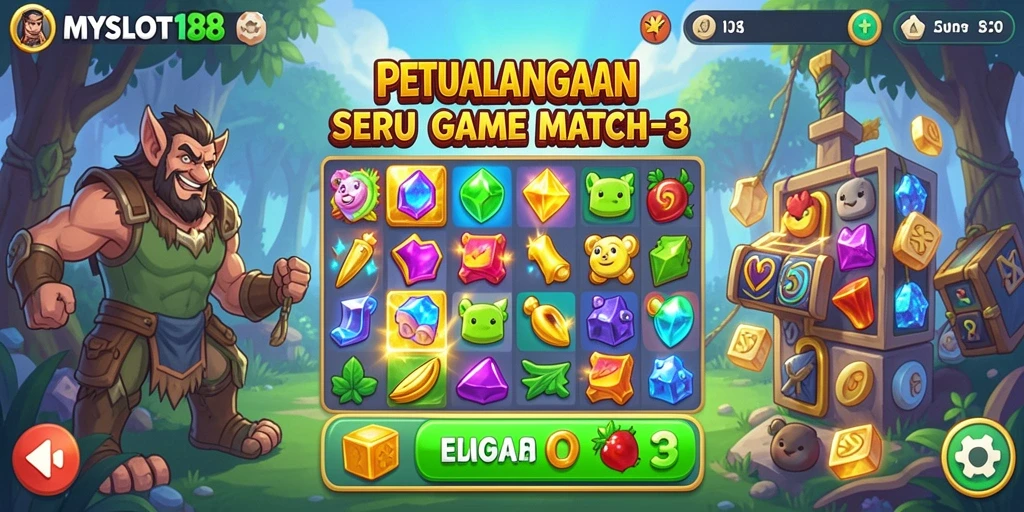 Tangkapan layar gameplay MYSLOT188, penuh tantangan Match-3 yang menarik.