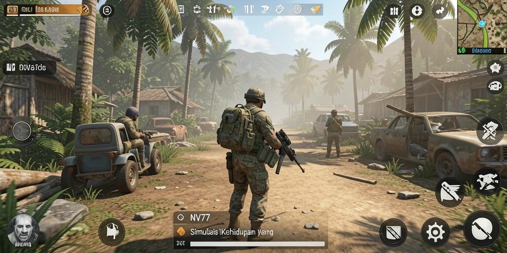 Screenshot utama NV77 menampilkan gameplay simulasi yang imersif dan interaktif.