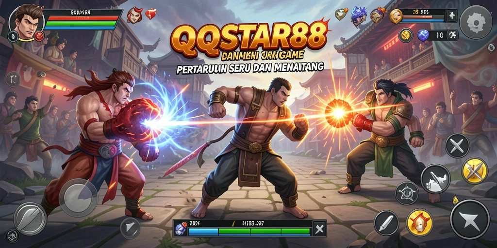 Screenshot utama QQSTAR88 menampilkan pertarungan yang penuh aksi.
