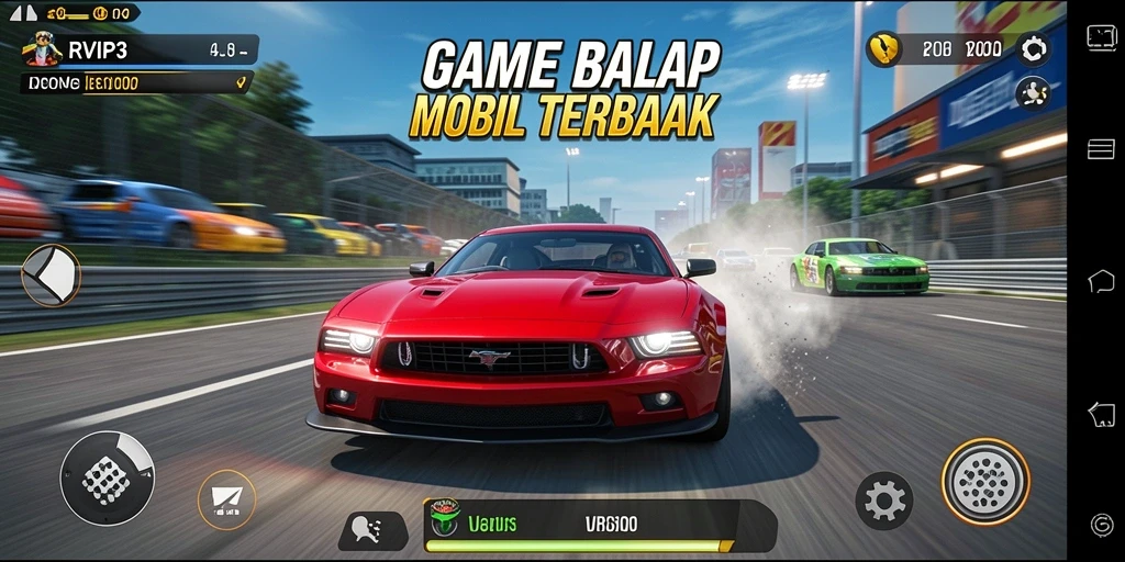 Gameplay RVIP3 yang mendebarkan dengan mobil dan trek yang menarik.