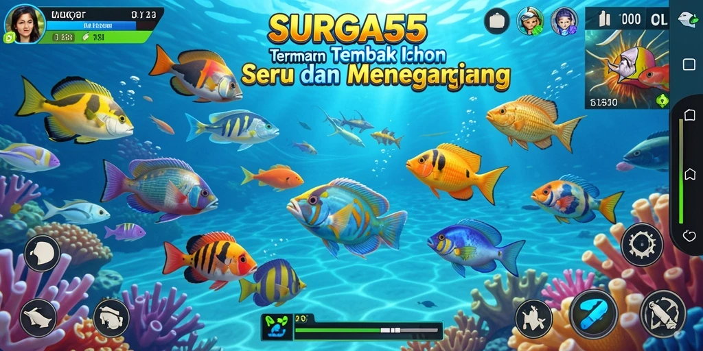 Tampilan gameplay menarik di SURGA55 saat menembak ikan.