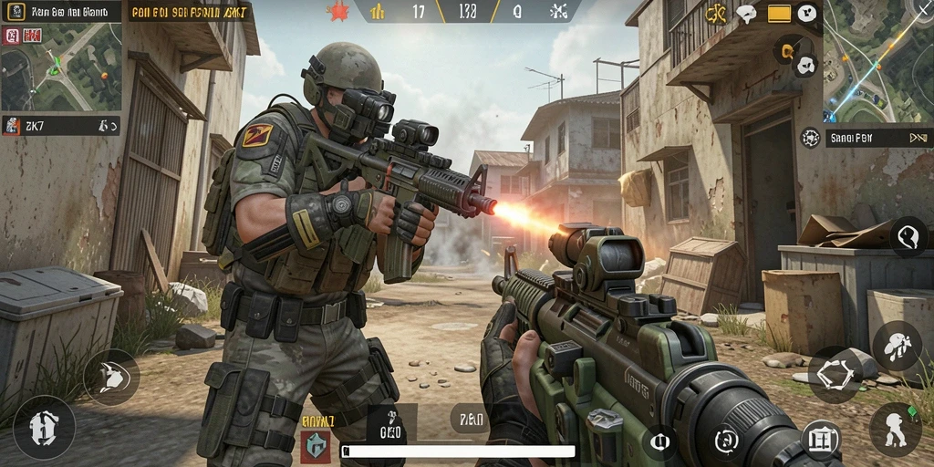 Screenshot gameplay ZK7 yang menampilkan aksi pertempuran epik.